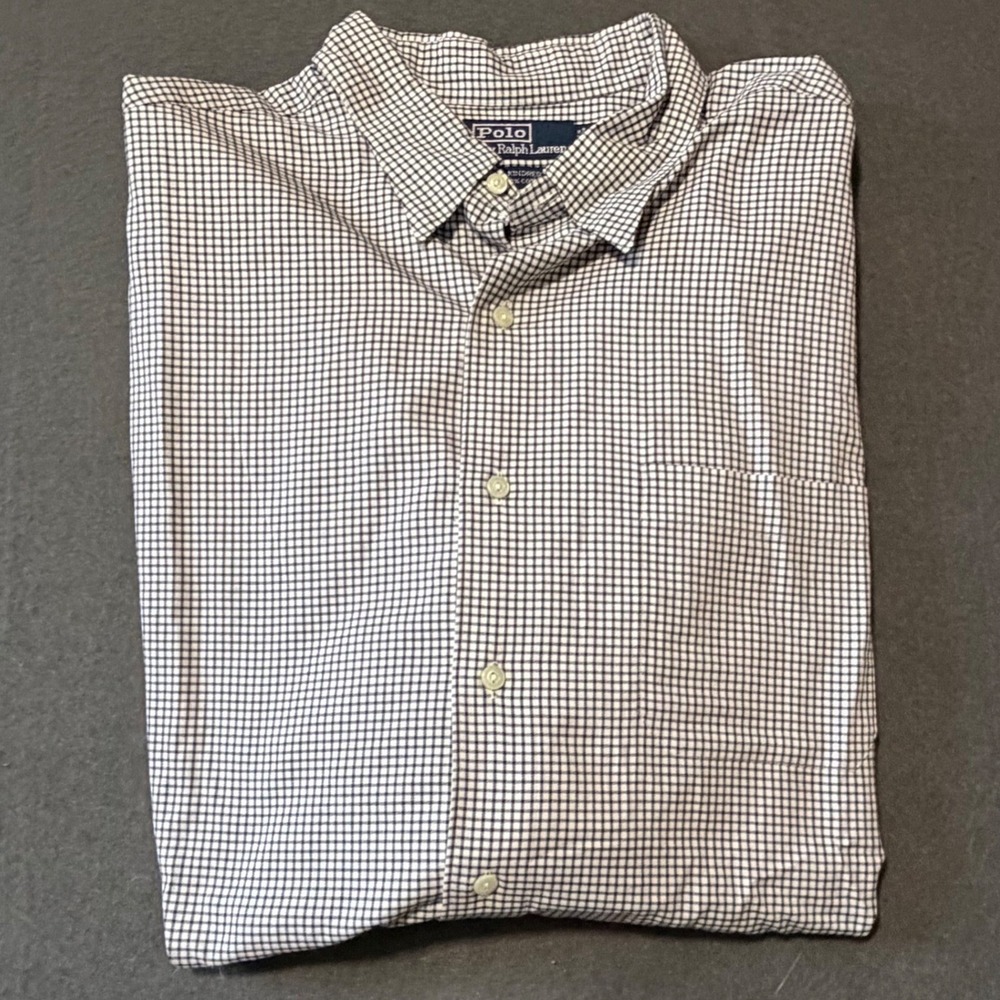 Polo Ralph Lauren Button Down Shirt Mens XL Black White Check Kindred Cotton